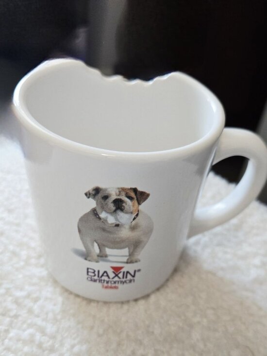 Unbranded Other - BIAXIN Pharmaceutical Vet Logo Advertising With Bite Taken Out 10 0Z Coffee Cup